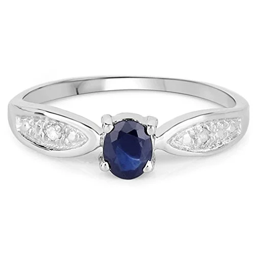 women heart-shaped engagement rings -White Topaz and Genuine Blue Sapphire Ring Rhodium on Silver, 0.41 carat