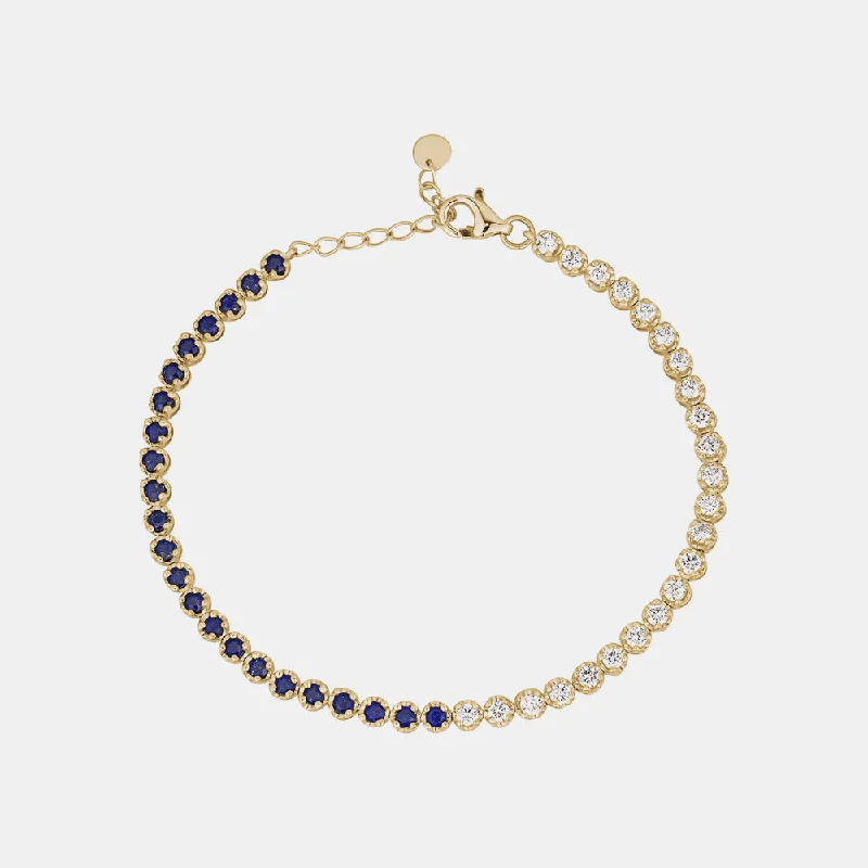 women classic bangles -Half Blue Sapphire Half Diamond Bezel Bracelet