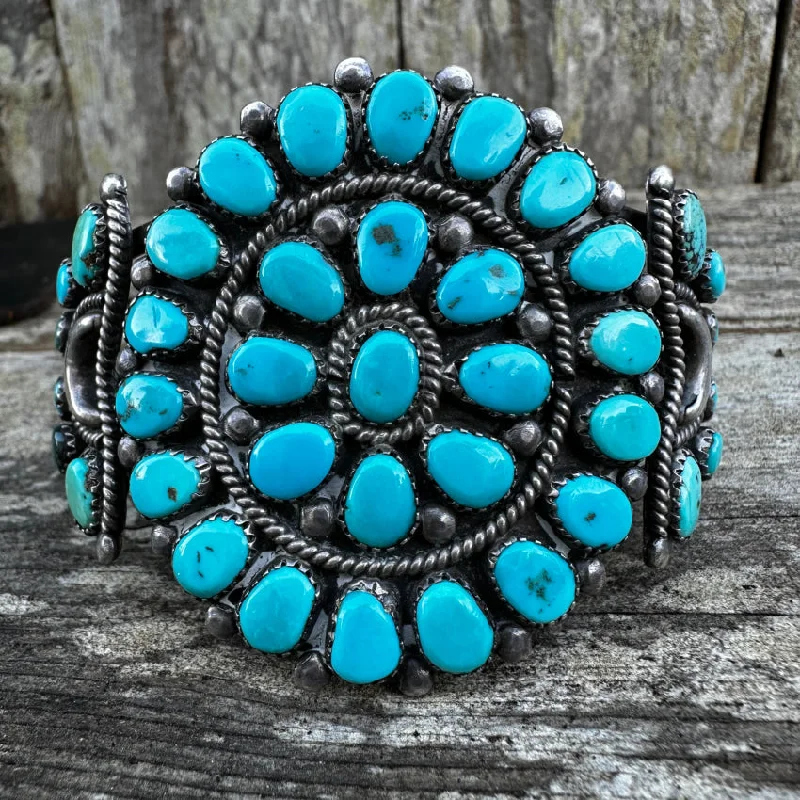 women customized bangles -Vintage Navajo Sterling Silver Blue Turquoise Rosette Bracelet