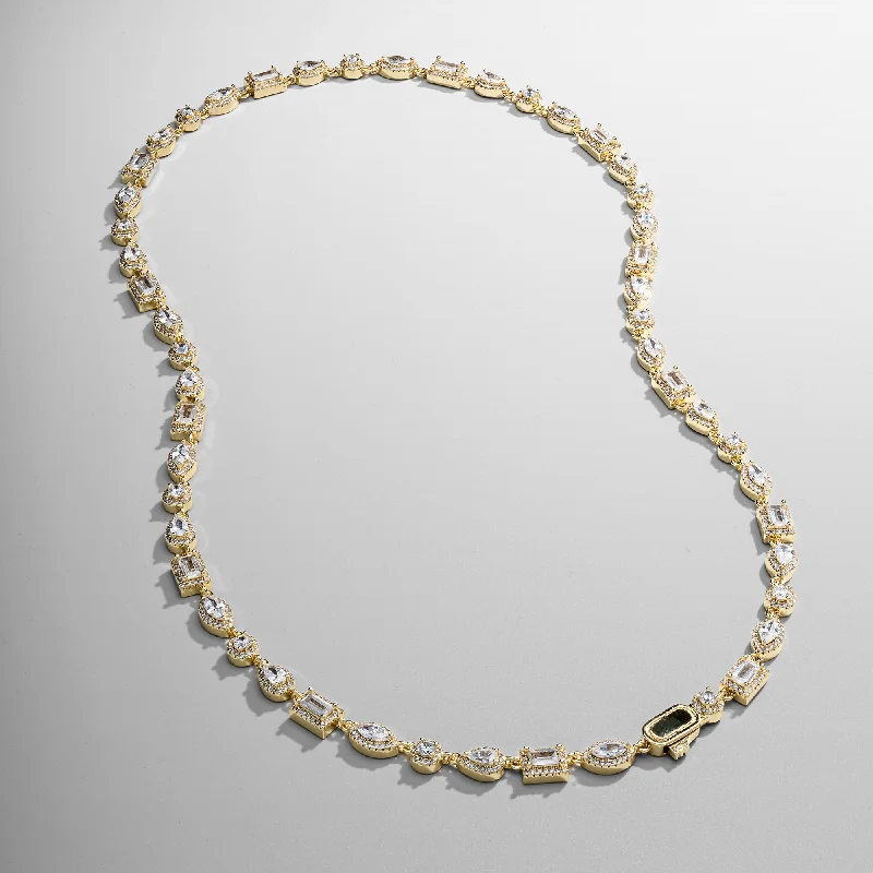 women chunky necklaces -Mixed Cluster Linked Necklace (Gold)