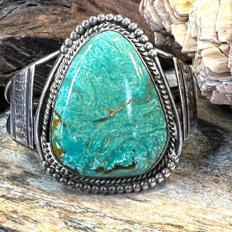 women bangles -Vintage Navajo Sterling Silver Large Turquoise Bracelet