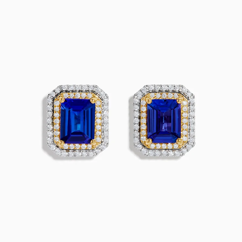 women gold stud earrings -Nahla Siri 14K Two Tone Gold Tanzanite and Diamond Earrings