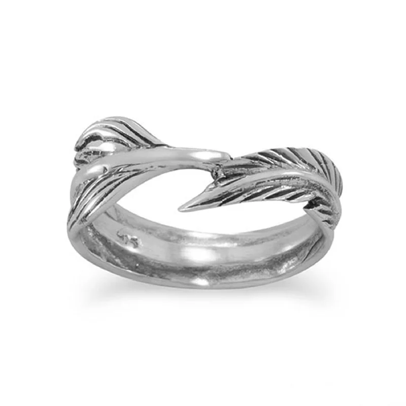 women timeless rings -Feather Ring Antiqued Sterling Silver Band