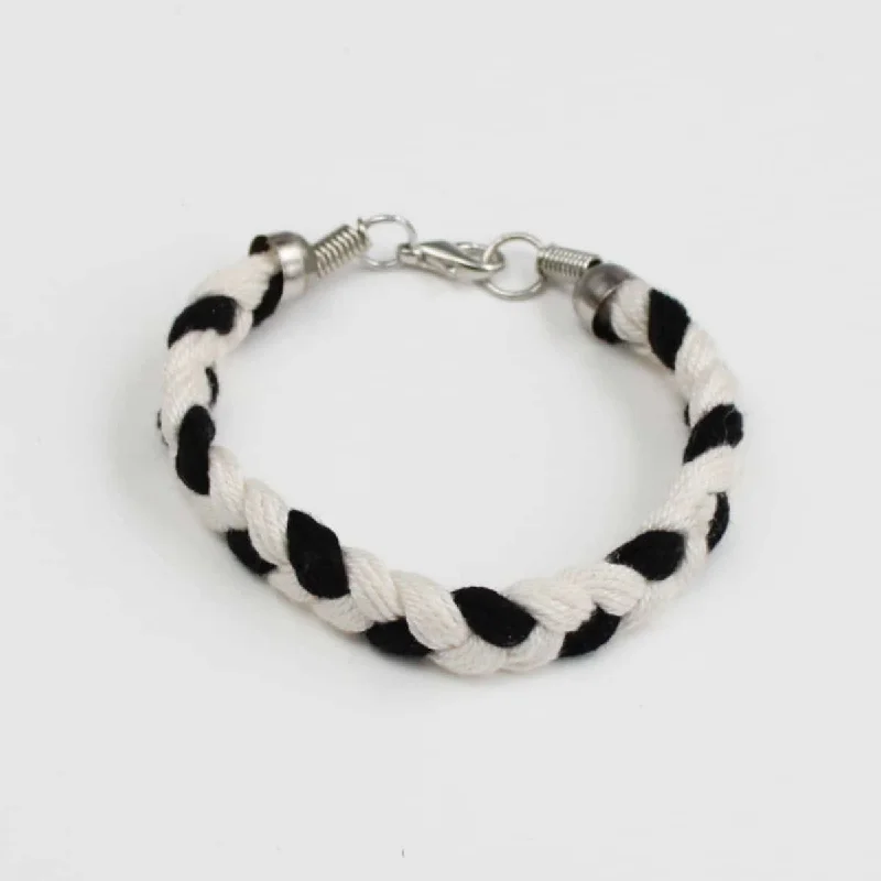 women gold bracelets -Black and White Braided Bracelet