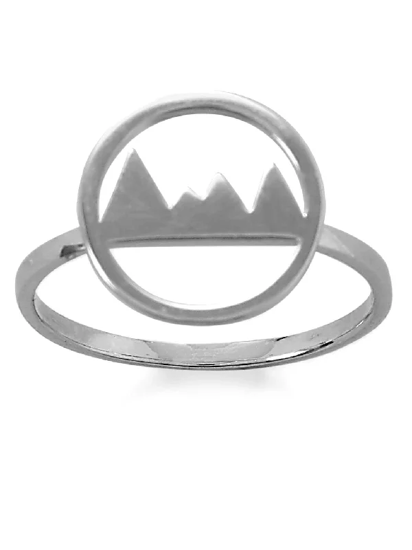 women fashion-forward rings -Mountain Range Ring Polished Rhodium on Sterling Silver with Circle