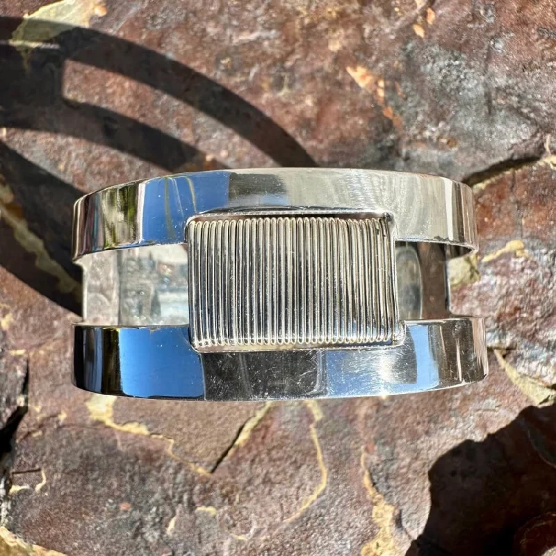 women cuff bracelets -Modernist Sterling Silver Wide Cuff Bracelet Italy