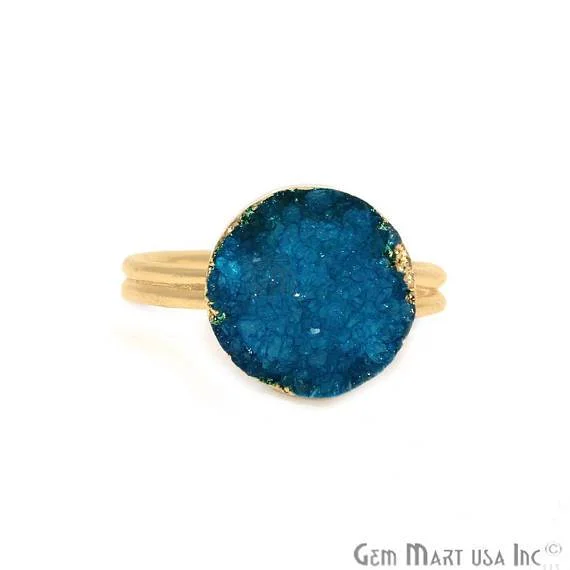 women anniversary band rings -Gold Plated Light Blue Druzy Gemstone Statement Ring (LZRG)