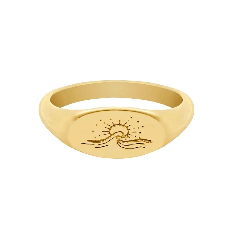 women engagement ring bands -Ocean Waves Signet Ring