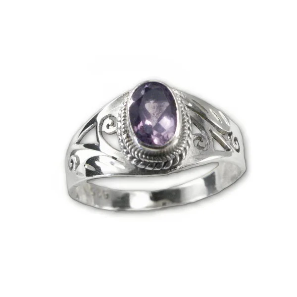 women engagement ring sets -Amethyst Ring Oval 3 ctw Sterling Silver Artisan Made Fair Trade, Size 6