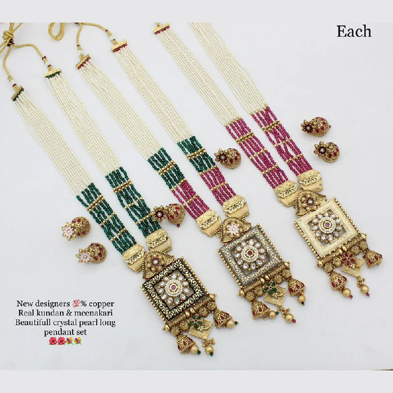 women eco-conscious necklaces -Manisha Jewellery Gold Plated Long  Moti Necklace Set