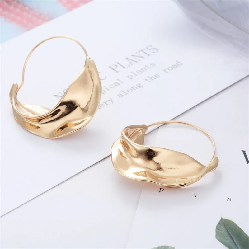 women gold stud earrings -Gold Leaf-Inspired Hoop Earrings jlt11636