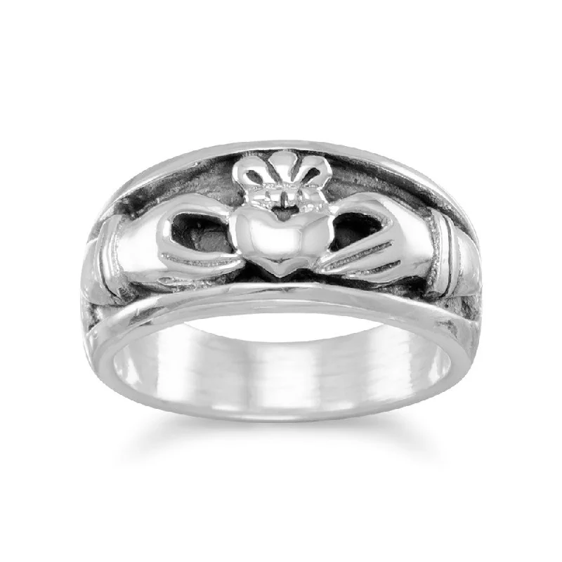 women custom engagement rings -Claddagh Band Ring Mens Womens Inset Design Sizes 6-14 Antiqued Sterling Silver, 6