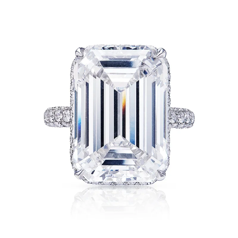 women silver engagement rings -Kylie 23 Carat G VVS1 Earth Mined Emerald Cut Diamond Engagement Ring in Platinum. GIA Certified