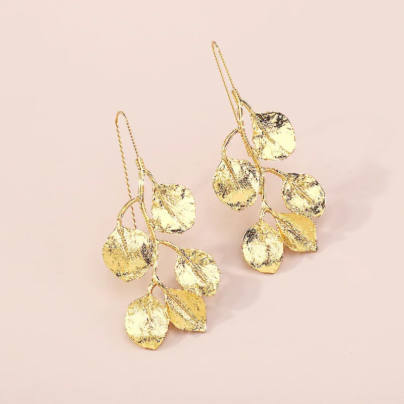 women bridal stud earrings -Gold Leaf Dangle Earrings jlt11670