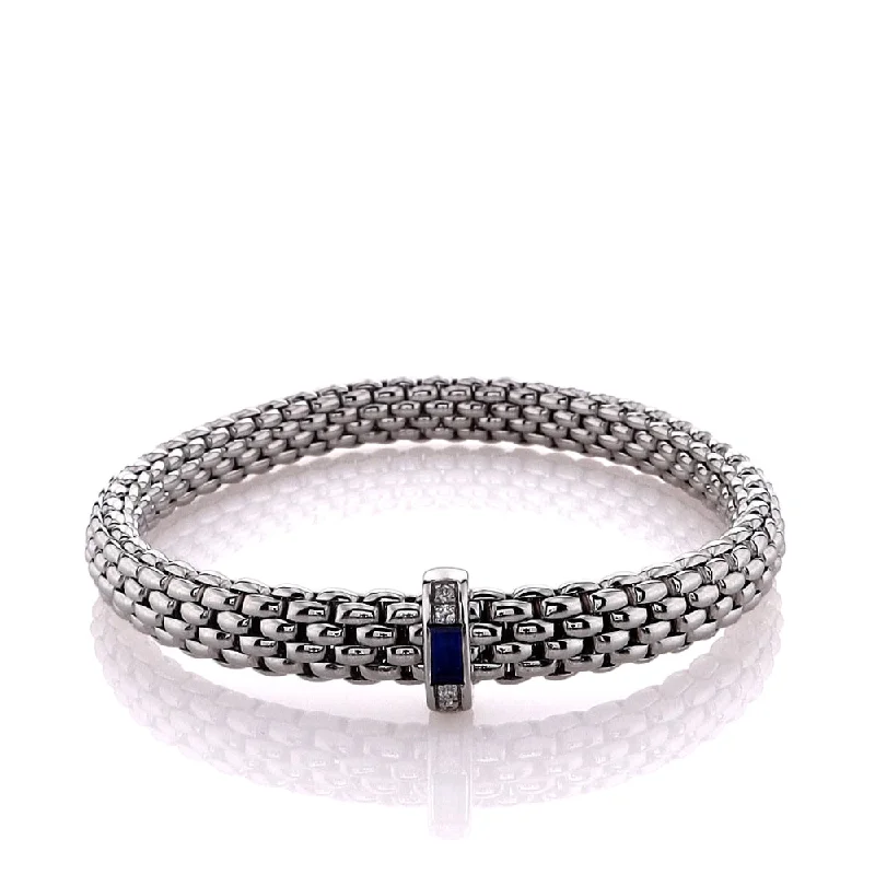 women trendy bracelets -Fope 18k White Gold Blue Sapphire and Diamond Bracelet