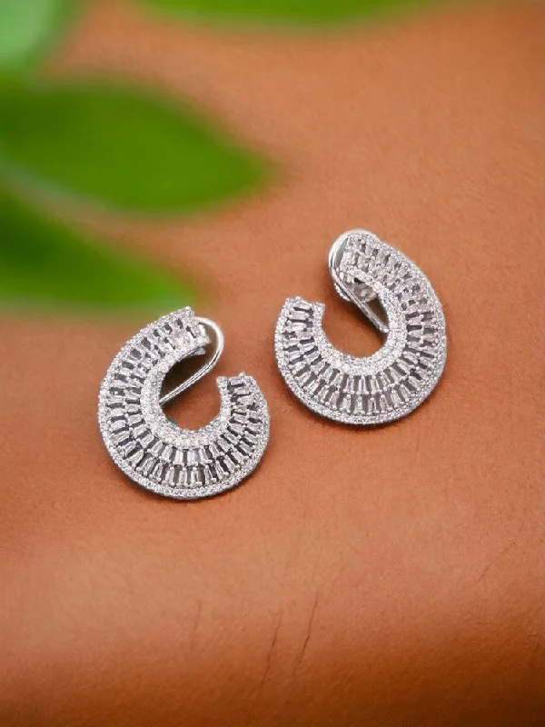 women chic stud earrings -Silver Tilde Zirconia Studs