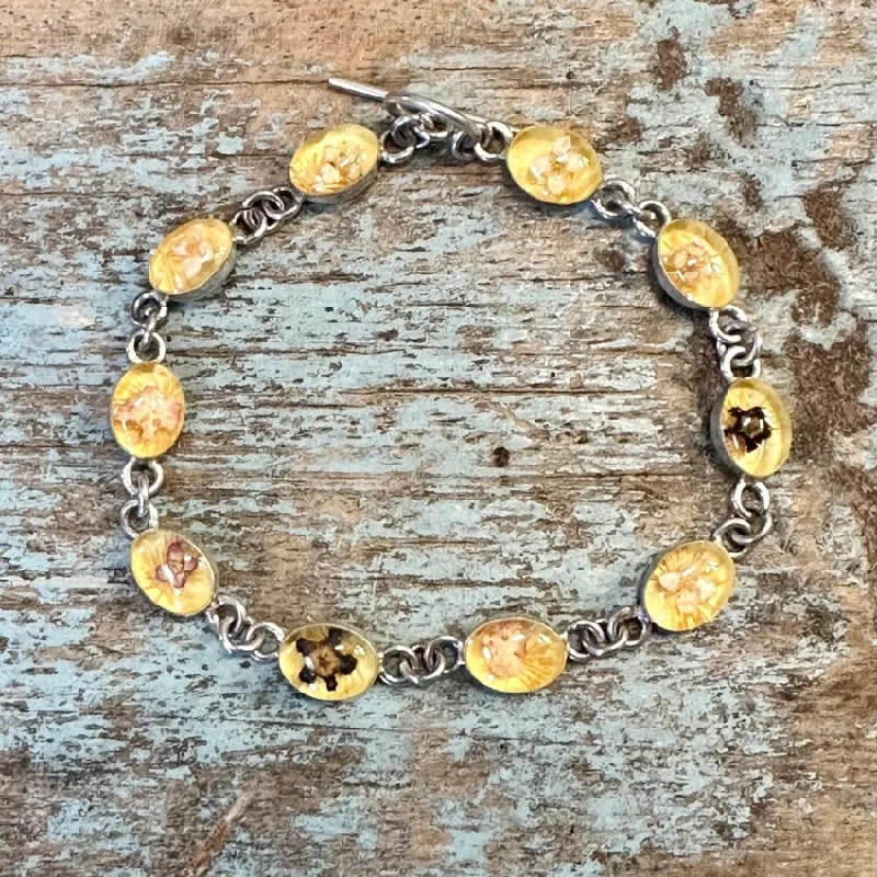 women diamond bracelets -Vintage Sterling Silver Dried Flower Bracelet