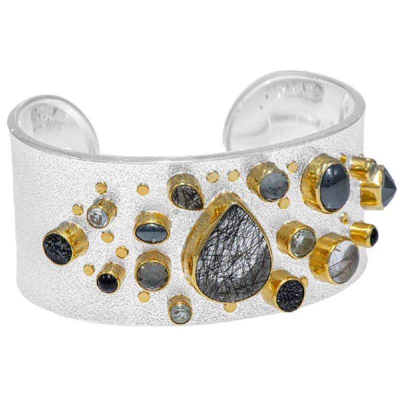 women bangle bracelets set -Michou Sterling Silver & 22k Vermeil Cuff Bracelet with Multiple Gemstones