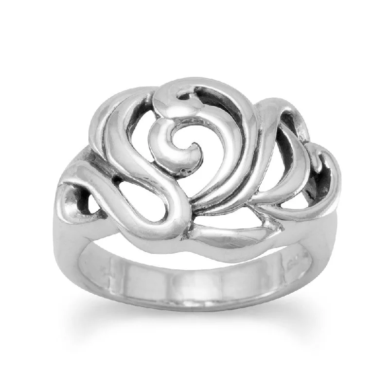 women high-end rings -Scroll Filigree Swirl Band Ring Sterling Silver