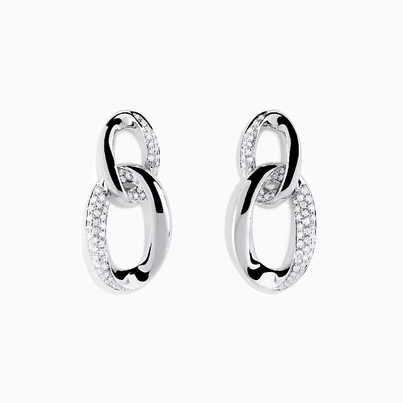 women diamond earrings -Pave Classica 14K White Gold Diamond Interlocking Links Earrings