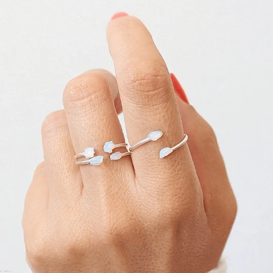 women gold rings -White Opal Stacker Rings 2 Set