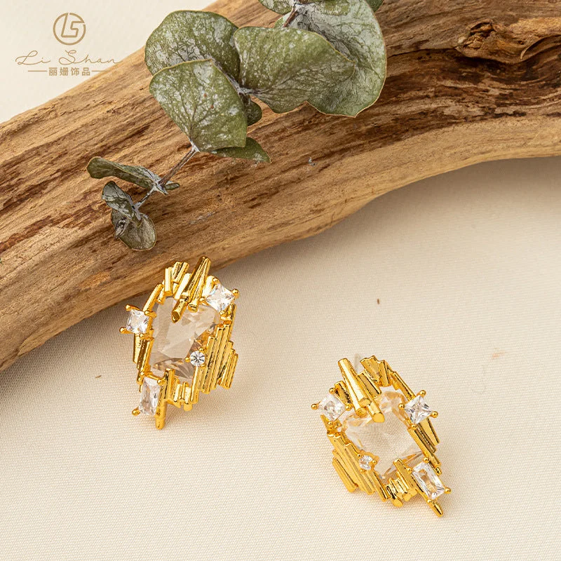 women adjustable earrings -Gold Geometric Statement Earrings with Crystal Accents jlt11712