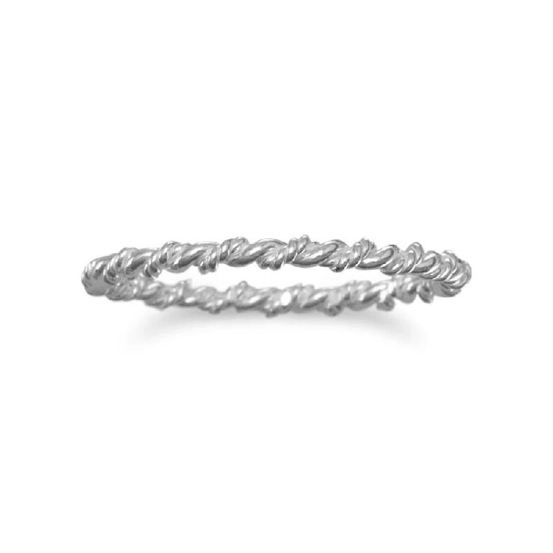 women dainty rings -Stackable Thin Twisted Band Ring Sterling Silver