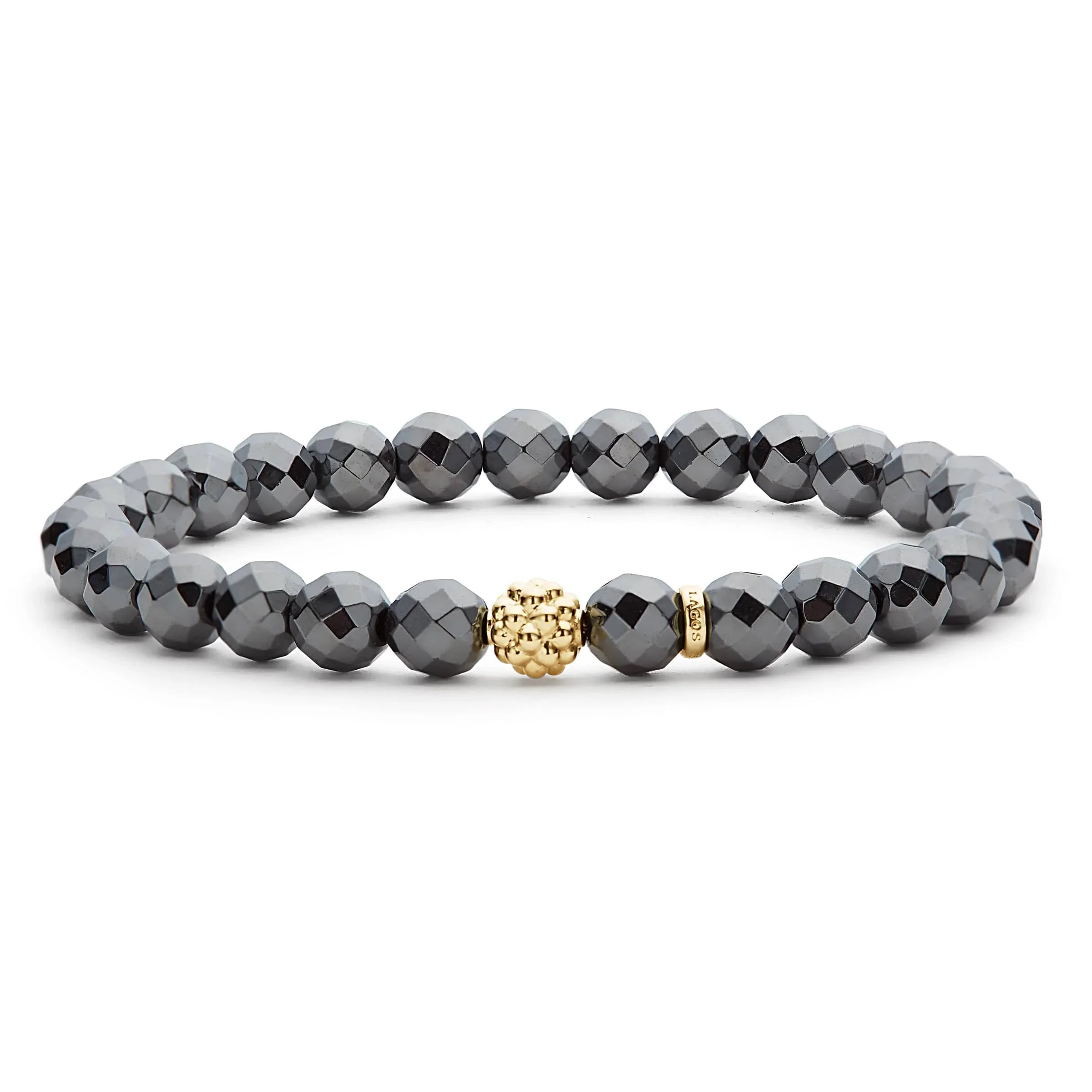 women gemstone bangles -Lagos Caviar Icon Hematite Gold Station Bead Bracelet