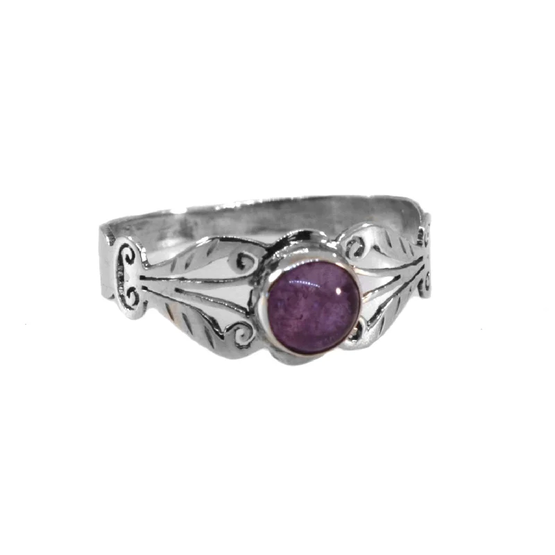 women luxury wedding rings -Round Amethyst Butterfly Design Ring Handmade Sterling Silver