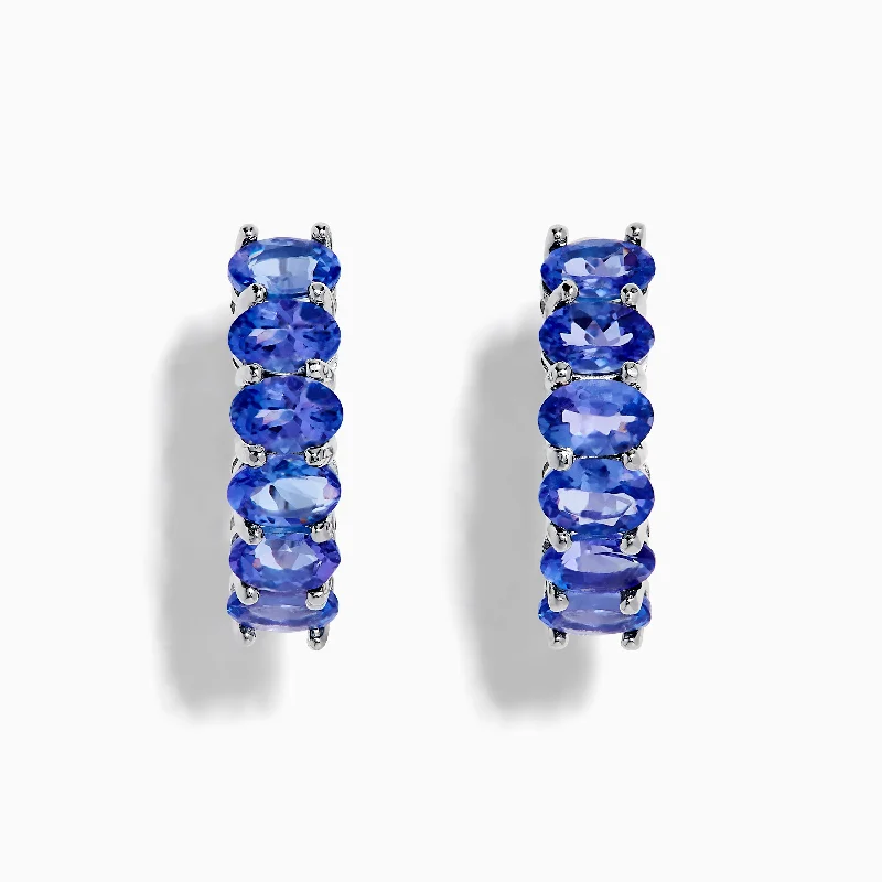 women drop earrings -Nahla Siri 925 Silver Tanzanite Hoop Earrings