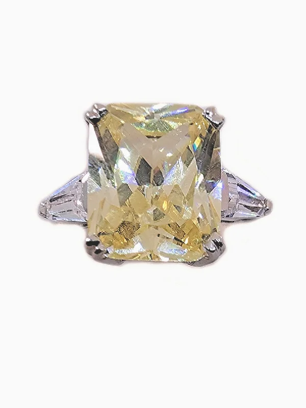 women diamond wedding rings -Yellow Cubic Zirconia Rectangle and Baguette Ring Rhodium on Sterling Silver