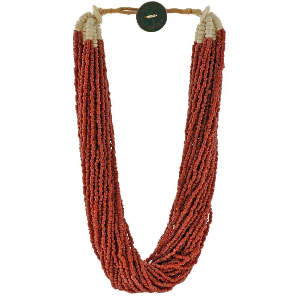 women custom necklaces -Vintage African Coral & Bone Beads Multi Strand Necklace