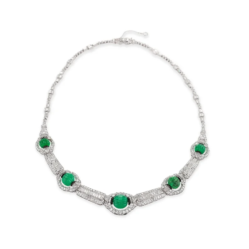 women nature-inspired necklaces -Carved Emerald Bead and Diamond Collar Necklace