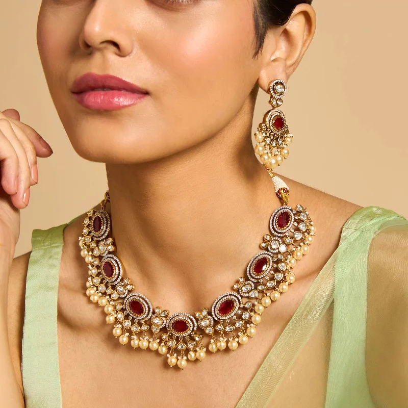 women layered necklaces -Kundan Necklace 173034