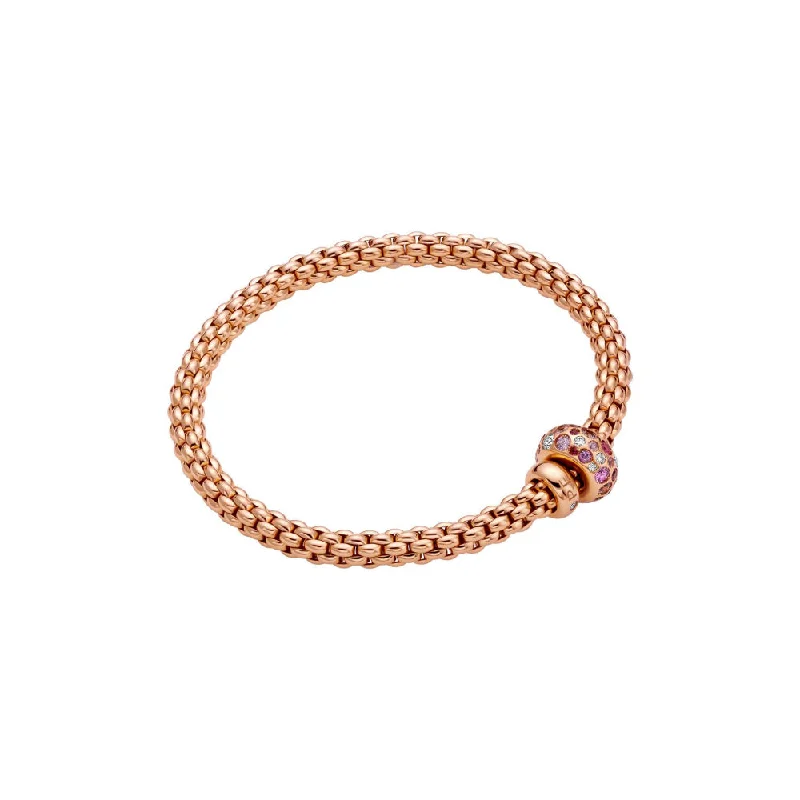 women modern bangles -Fope Solo 18k Rose Gold Flex-It Bracelet with Pink Sapphires and Diamonds