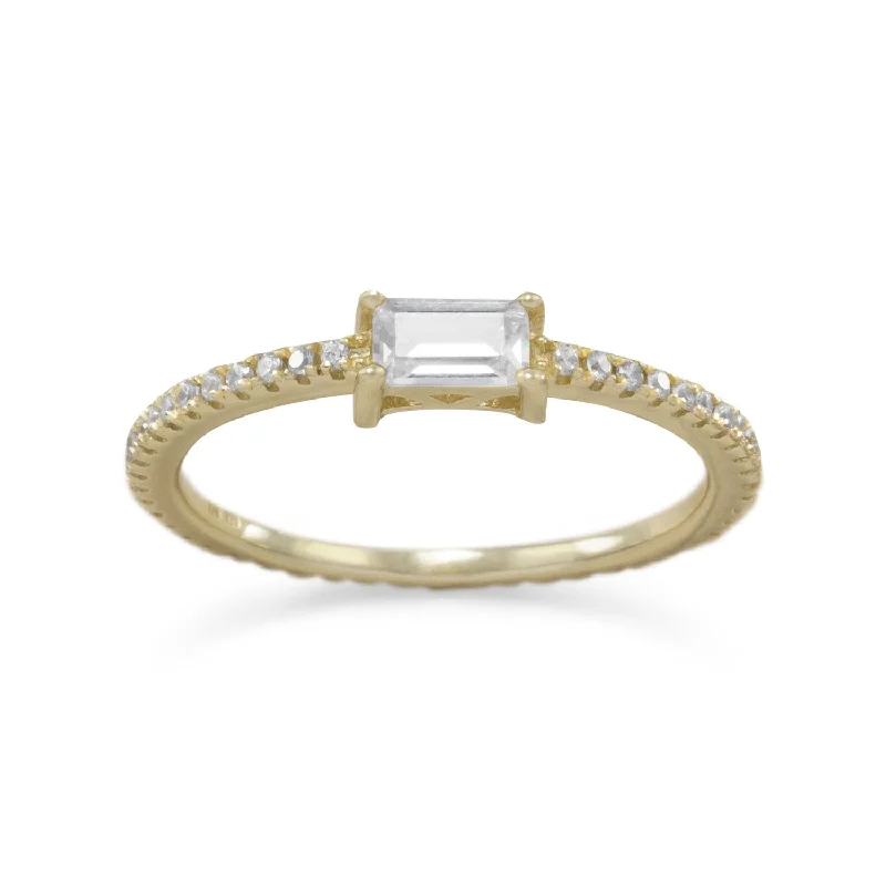 women high-end rings -Cubic Zirconia Ring Gold-Plate on Sterling Silver Rectangle with Side Stones