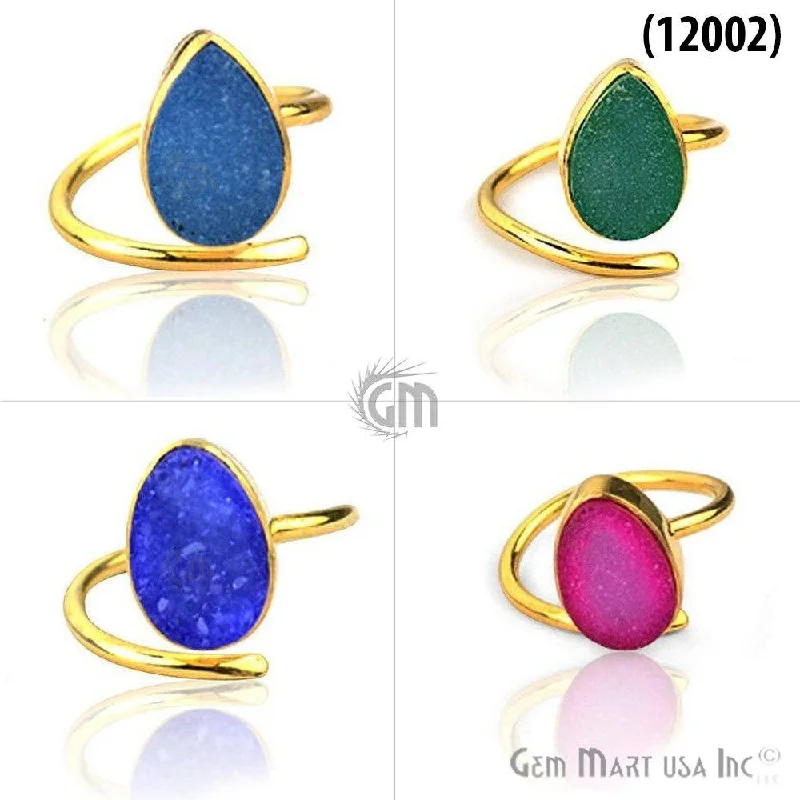 women high-end rings -Druzy Gemstone Gold Plated Adjustable Fashion Jewelry Ring (12002)