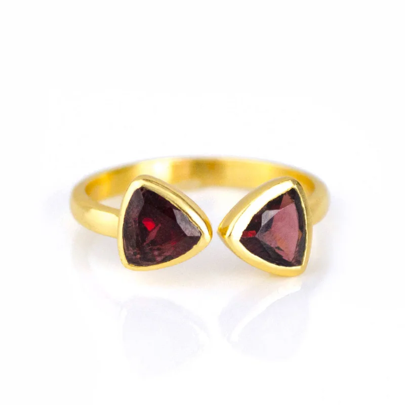 women trendy rings -Garnet Quartz Adjustable Bow Tie Triangle Ring