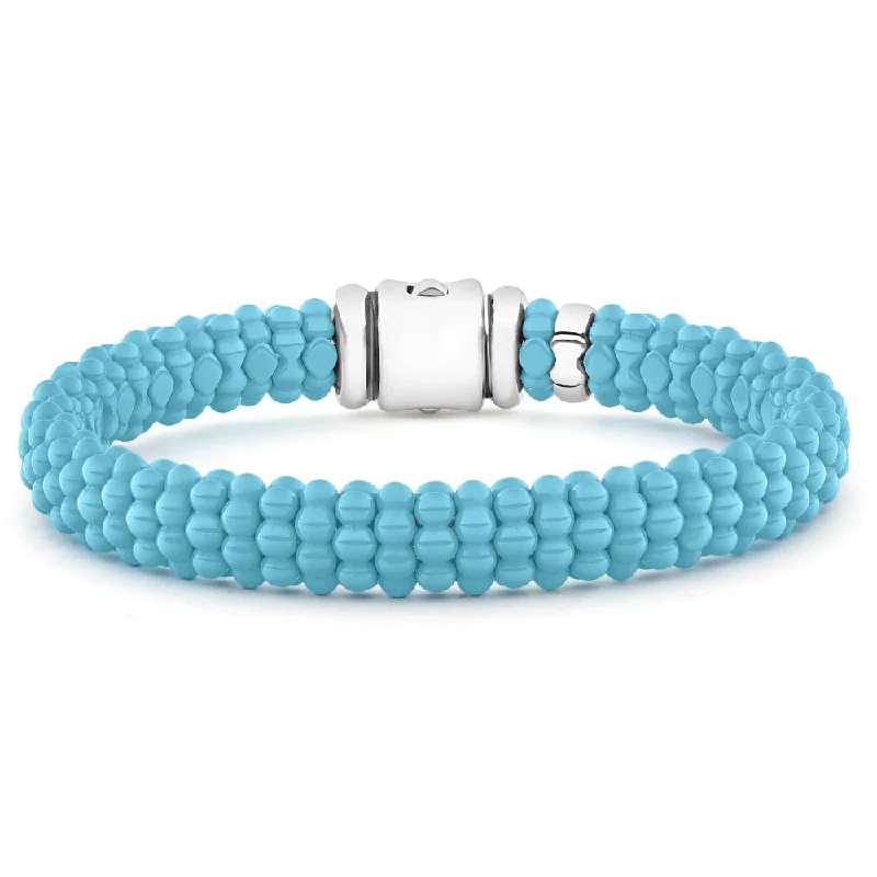 women heart-shaped bracelets -Lagos Blue Caviar Ceramic Beaded Bracelet, 9mm