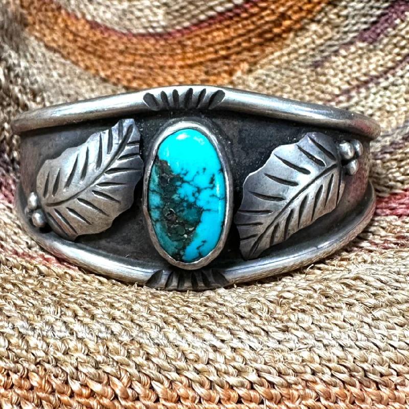 women mixed metal bracelets -Vintage Navajo Sterling Silver & Natural Turquoise Bracelet