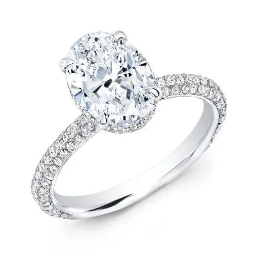 women elegant diamond engagement rings -1.75 Ct. Hidden Halo Oval Engagement Ring 3 Row Pave G Color VVS2 GIA Certified