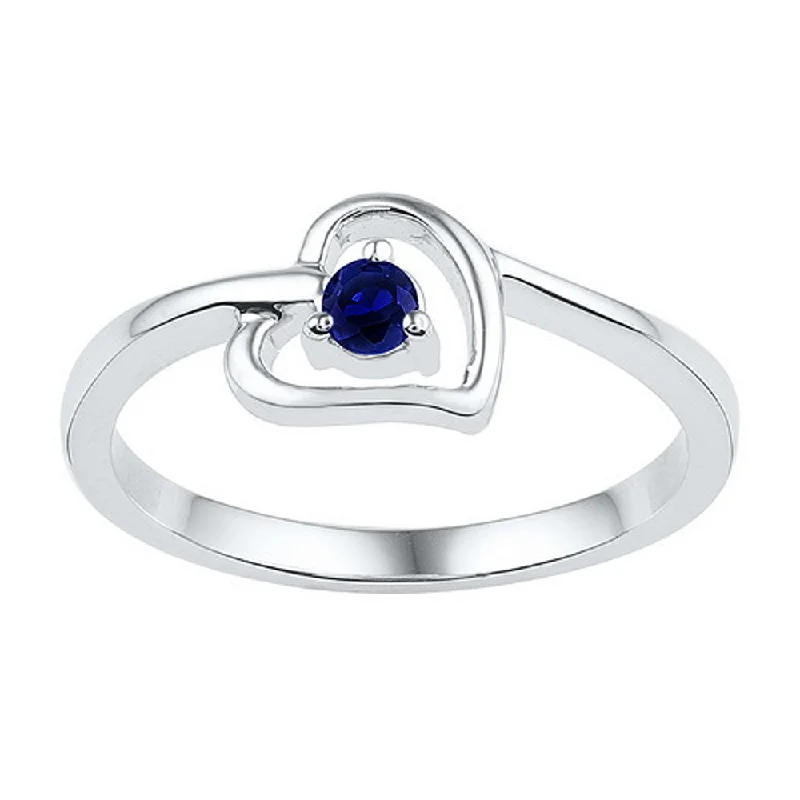 women luxury wedding rings -1/4 Carat Created Blue Sapphire Heart Ring Rhodium on Sterling Silver