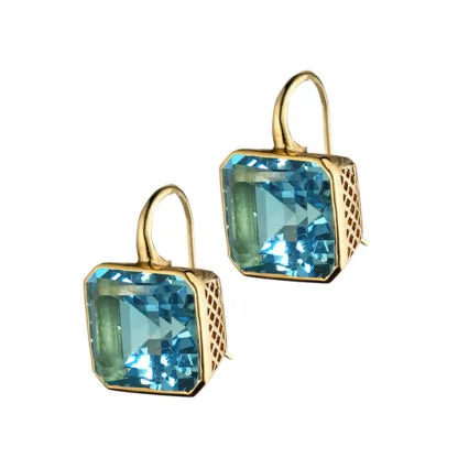 women opal earrings -Vintage Blue Square Crystal Earrings-jlt11620