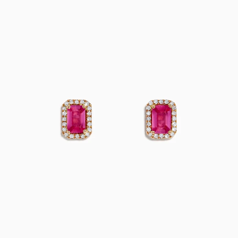 women stackable earrings -14K Rose Gold Pink Sapphire and Diamond Earrings