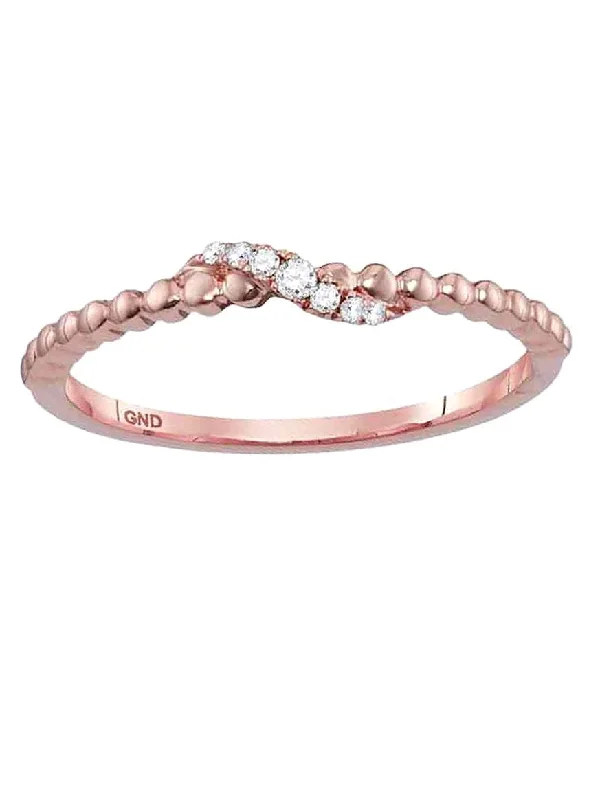 women high-quality rings -Stackable Genuine Diamond Band Ring 10k Rose Gold 7 Diamonds Bead Design