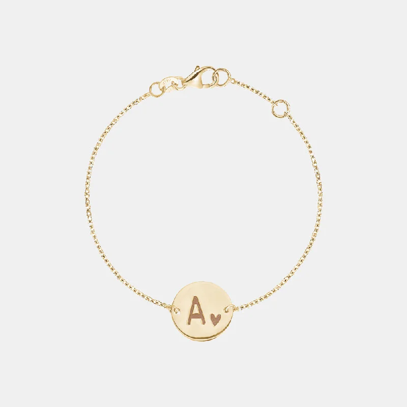 women chain bracelets -Personalized Initial Gold Disc Bracelet