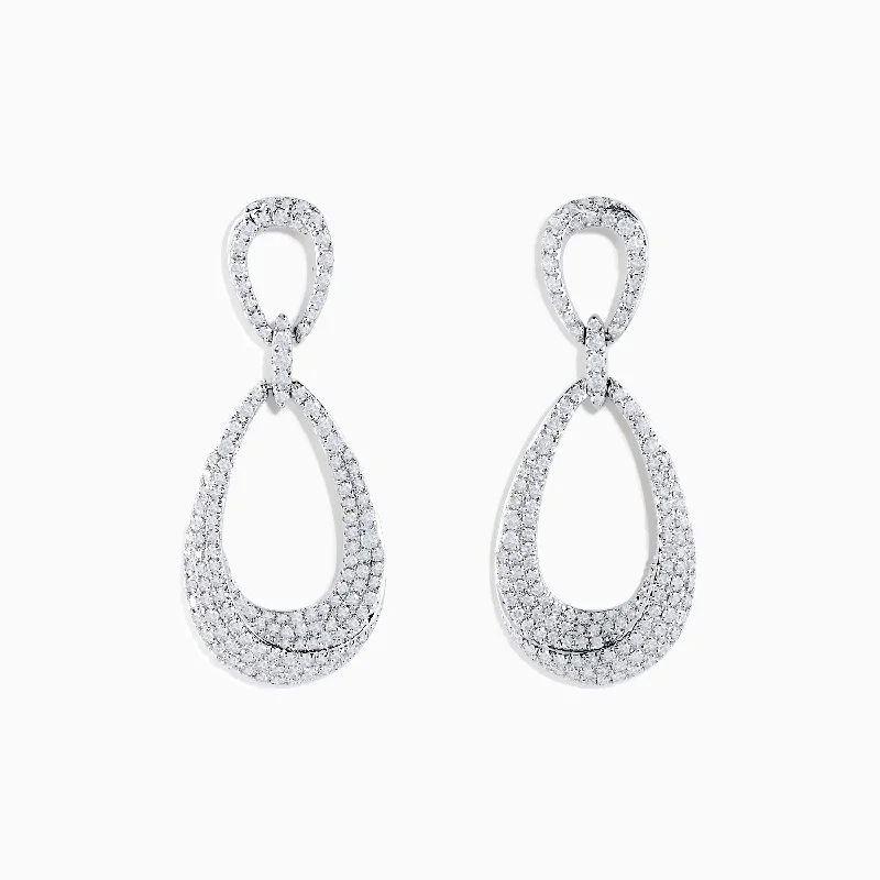 women heart-shaped earrings -Pave Classica 14K White Gold Diamond Earrings