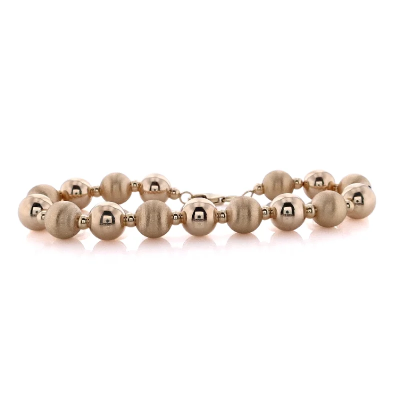 women modern bangles -Estate 14 Karat Yellow Gold Alternating Polished and Brushed Ball Link Bracelet