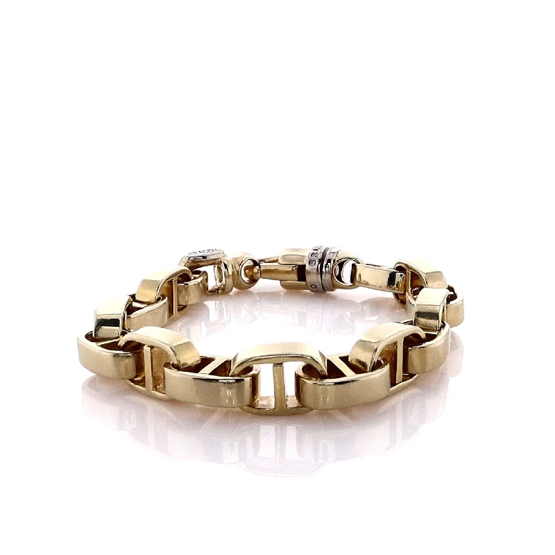 women bangle bracelets -Estate Braccio 14k Yellow Gold Squared Anchor Link Bracelet