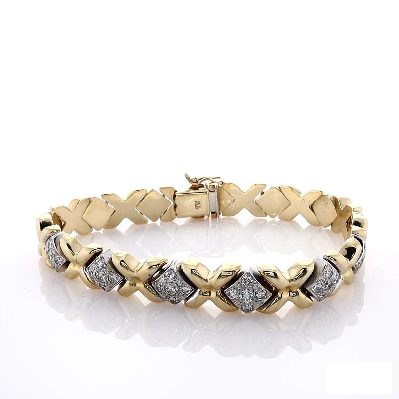 women beaded bracelets -Estate 18 Karat Yellow Gold XO Pattern Diamond Bracelet